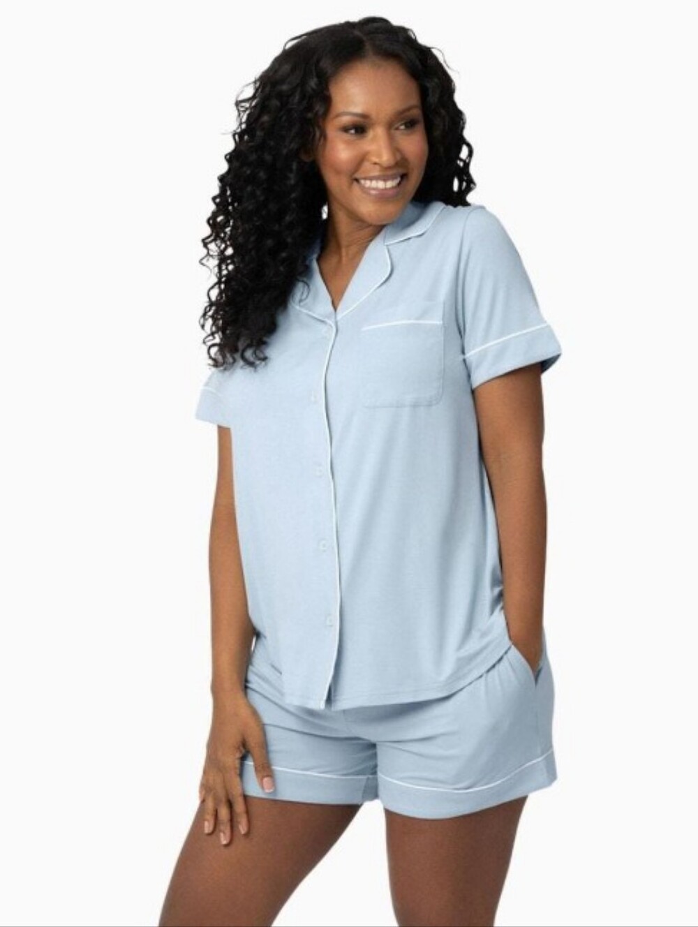 Kindred Bravely Bamboo Clea Light Blue Short Pajama Set with Contrast Piping